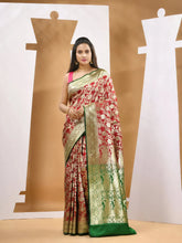 Red Silk Banarasi Saree With Ethnic Motifs And Woven Designs-MA53BSL441050014